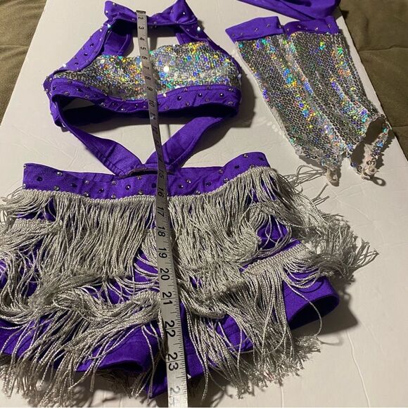 Custom Pleasers Glamorous dance costume purple sequin rhinestone fringe LC child - Picture 10 of 12